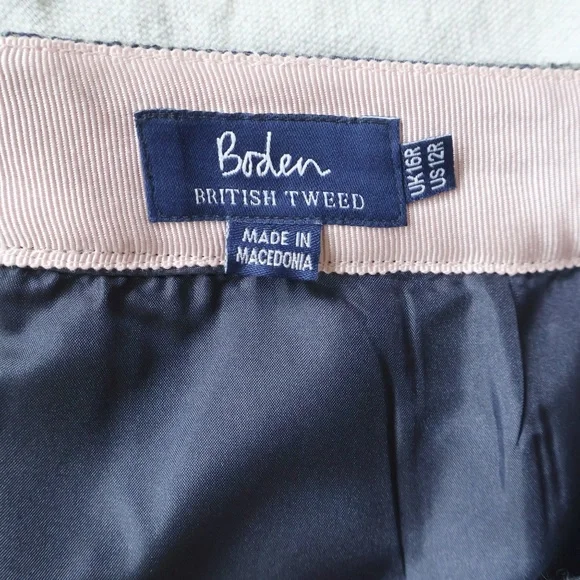 Boden British Tweed Houndstooth A-Line Skirt Womens 12 Gray Navy Workwear Twee - Picture 4 of 7